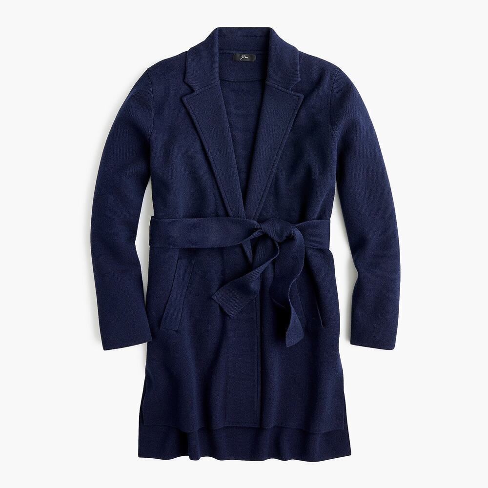 J.Crew Wrap Sweater Blazer Merino Wool Blend Navy Tie Belt XS - Picture 8 of 16